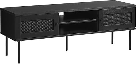 Mueble de TV con 2 puertas, 120 cm de largo, estante de TV para televisores de hasta 55 pulgadas, estantes ajustables para salón, comedor, dormitorio, agujero para cable, poliratán, superficie de