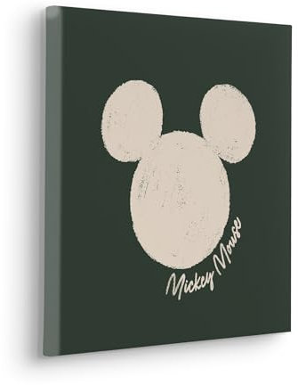 Komar Keilrahmenbild - Disney Mickey Mouse Stamp - Größe: 40 x 40 cm - Kinderzimmer, Wanddekoration, Grün,Rosa