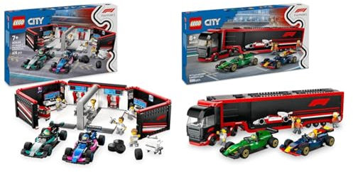 LEGO City Garage F1 & Voitures Mercedes-AMG & Alpine + Camion F1 avec Voitures Aston Martin F1 RB20 & AMR24 60444 + 60445
