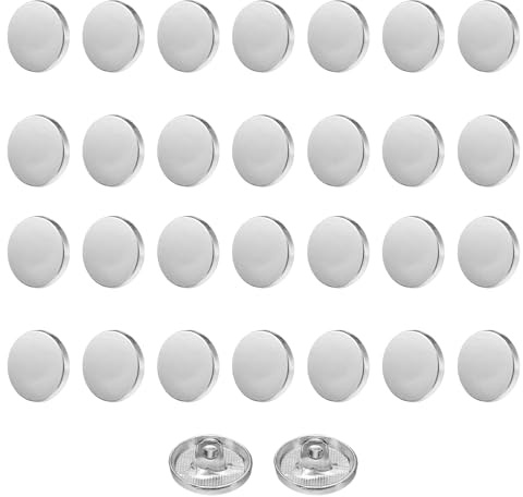 QUARKZMAN 30 Stück Knöpfe 15mm Metall Flache Buttons zum Annähen Runde Bastelknöpfe für Bekleidung Hosen Mantel Jacken Blazer Hemd Anzüge Dekorieren Handwerk Selber Machen, Silber