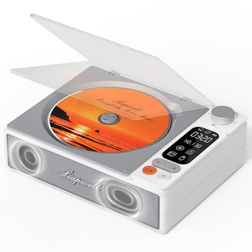 Lettore CD Portatile, Leapwell Lettore CD con Bluetooth Altoparlanti HiFi All'interno, Lettore CD Retrò Audio Compatto Ricaricabile con Schermo LCD Radio per Cuffie Supporta AUX USB Ottico Bianco