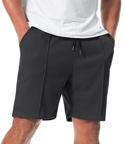 Curluriy Hombre Pantalones Cortos Gofre Bermudas Casual Shorts con Bolsillo | Verano,Clásico,Cordón,Cintura Elástica,Transpirable,Regular Fit