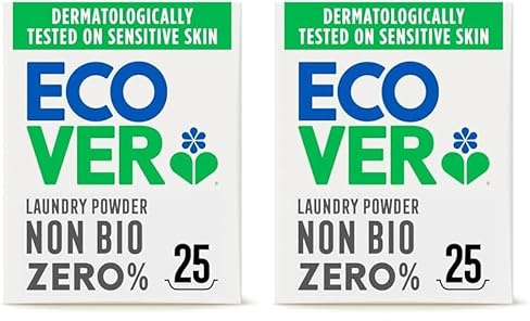 Ecover Zero Non-Bio Laundry Detergent Powder, For Sensitive Skin, Laundry Washing Detergent for Baby Laundry 1 x 25 Wash, 1 x 1.8Kg (Pack of 2)