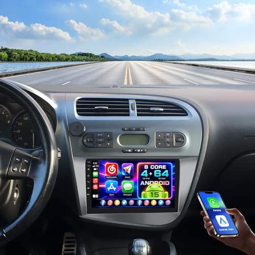Hikity 4+64G 9 Android Autoradio für Seat Leon 2005-2012 CarPlay | IPS Touchscreen Wireless Carplay Autoradio 2 DIN GPS Navi Bluetooth WiFi FM/RDS Rückfahrkamera DSP Mirror Link 4+64G