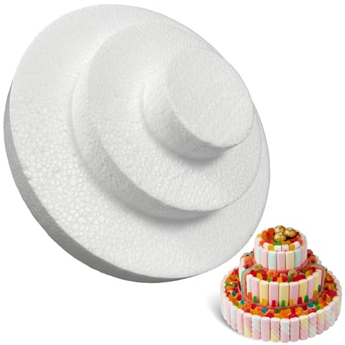 CHEFZOCO Molde de poliestireno para tartas, Juego de 3 pisos para tartas, Bases para tarta, Apto para para arreglos florales, cumpleaños, bodas, fiestas, Diseño circulos 3 niveles 10-20-30 cm