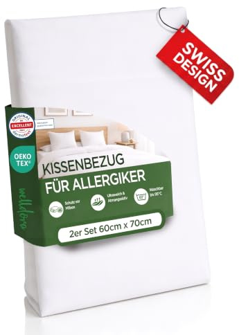 Welldora Milbenbezug Kissen 60x70, Premium Encasing, Allergiker, 2er Set | Allergiker-Bezug gegen Milben & Bettwanzen | Dermatologisch getestet | Oeko-Tex Bettwäsche | Waschbar 95°C | Schweizer Marke