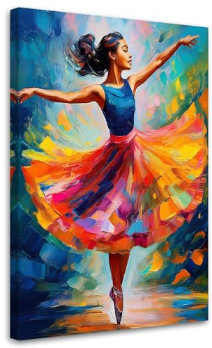 Feeby Leinwandbild - Bilder Wohnzimmer - Ballerina Tanz Bunter - 75x115 1tlg - Deko Schlafzimmer - Wanddekoration - Aesthetic - Groß Moderne Bild - Foto auf Leinwand