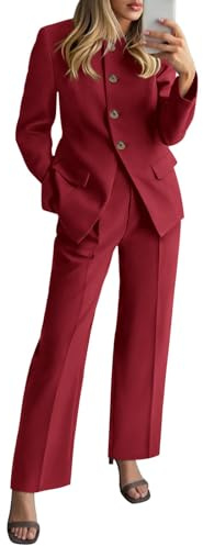 ZRYAZQ Anzug Damen Elegant 2 Teiler Business Hosenanzug Damen Festlich Hochzeit Zweiteiler Blazer und Hose Freizeitanzug Winter Langarm Weites Bein Hosenanzüge mit Knopfleiste Outfit Set Büro Casual