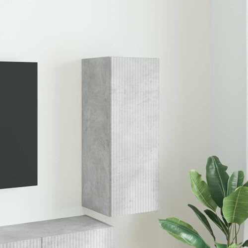 Mandloder TV-Wandschrank, wandmontiert, Beton-Optik, 30x31x80 cm, Holzwerkstoff, platzsparendes Design für Wohnzimmer, mit Schwenktür und Regalen