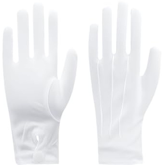 Weiße Handschuhe Baumwollhandschuhe für Herren und Damen 1 Paar mit Druckknopf und Ziernähten Stoffhandschuhe für Karneval Kostüm Pantomime Weihnachtsmann Uniform Gastronomie und Schmuck Inspektion