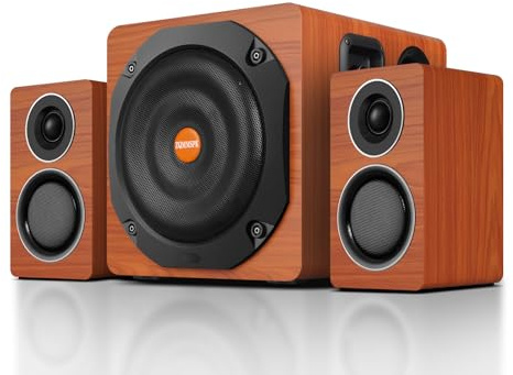 ZQMMSPK Computer-Lautsprecher mit Subwoofer, 2.1 Gaming Lautsprechersystem für Desktop-PC, 16,5 cm tiefer Bass, Bluetooth 5.3, AUX/RCA/optisch/koaxial, Surround Sound für PC/Monitor/TV - Braun
