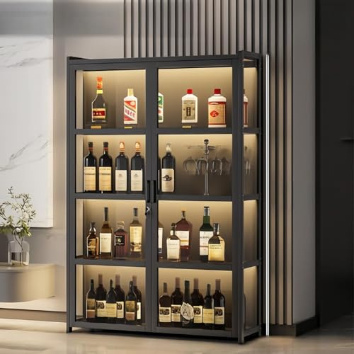 Stylish Black Freestanding Wine Cabinet, Home Bar, Mini Fridge for Dining Room, Living Room, Bedroom, Office, 80 x 32.4 x 138 cm - Elegant Drink Storage Solution