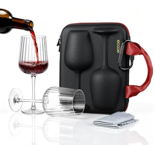 ecooe Weingläser 2er Set, Gläser to go mit Schutzhülle, Schwarz, 350ml | Mit Schutzhülle, Mit Reinigungstuch, Für Strandausflüge, Für Picknicks im Freien, Geschenk für Weinliebhaber, 350ml*2