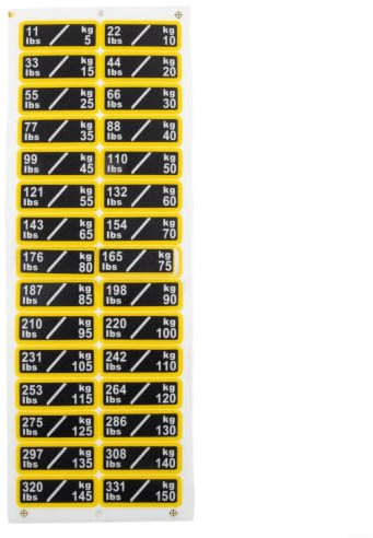 Fitness Equipment Weight Stickers 5KG-100KG Gym Machine Number Labels Waterproof Vinyl Decals for Dumbbells Barbells Quick Identification Yellow(5-150kg)