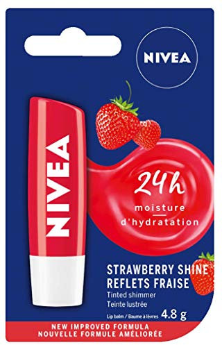 Nivea - Bálsamo labial de sabor a fresa con brillo, (paquete de 1 unidad)