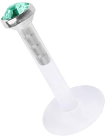 Modern Nature Piercing-Schmuck Ein Lippenpiercing Teflon Labret Stecksystem Stahl 1,2 x 12 mm + Stein 2,5 mm in grün-türkis