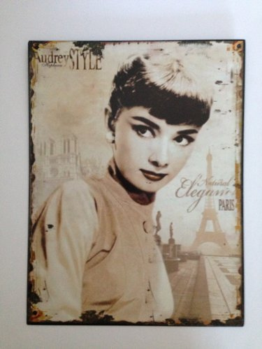Clever-Deko Retro Blechschild Audrey Hepburn Paris Nostalgie Metallschild Wandschild