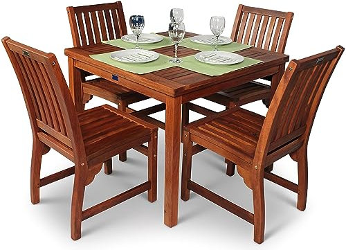 BrackenStyle Devon Hardwood Garden Dining Set – 90cm Square Table & 4 Side Chairs – Commercial Quality Outdoor Garden Set