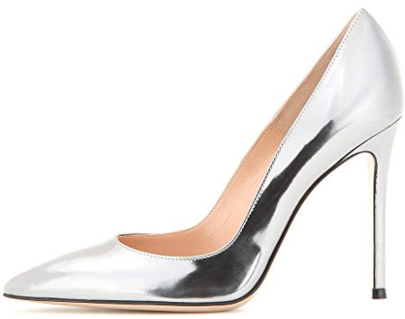 EDEFS Damen High Heel Schuhe Pfennig Stilettoabsatz Ital-Design Pumps Silber Größe EU44