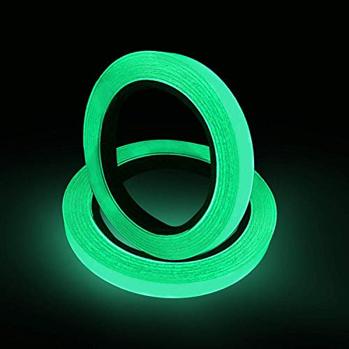 SANTOO 2 Stück Fluoreszierendes Klebeband 10m X 10mm Leuchtendes Band Selbstklebendem Band Warnband Luminous Tape Nachtleuchtend Wasserdicht Abnehmbar Tragbar Sicherheit