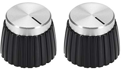 sourcing map 2 Stück Lautstärkeregler Potentiometer Knopf Marshall-Style Amplifier Ersatzknopf mit silberer Kappe Schwarz