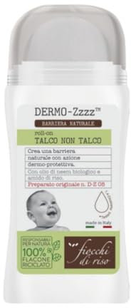 Fiocchi di Riso - Roll-On-Talkum - 60 ml - Schweiß und Moskitonetz - Reguliert das Schwitzen und schafft so eine Barriere und schont die Haut, selbst die empfindlichste Haut.