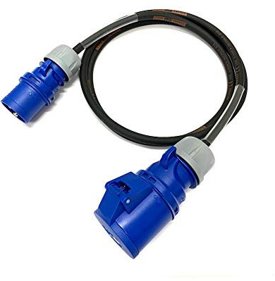 16 Amp Plug to 32 Amp Socket Adaptor - PCE Blue - Heavy Duty H07RN-F Rubber Cable - 16A-32A Adapter Converter Lead (1 Metre)