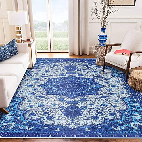 Tinyboy-hbq Teppich Wohnzimmer Kurzflor Teppich Schlafzimmer Vintage rutschfest Weich Großer Teppiche Orientalisches Design (Blau, 200 x 300 cm)