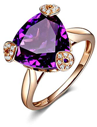 Verlobungsring Rosegold, 18K Rotgold Ehering Damen Gold 6ct Dreieck Amethyst 12x12mm, Rose Gold, Gr.60 (19.1), Umfang: 60mm, Echte Goldserie