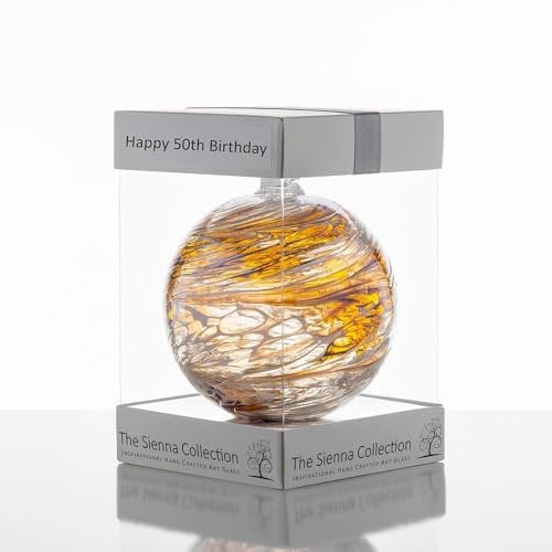 Happy 50th Birthday Gift – 10cm Pastel Gold Glass Friendship Ball – Handcrafted Keepsake Ornament for Milestone Birthday