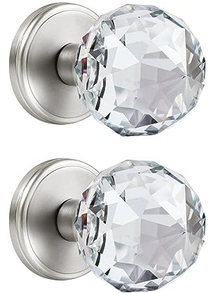 CLCTK Türknäufe mit Kristallen, klare Diamanten, einseitig, für Flur oder Schrank, gebürstetes Nickel, 2 Stück