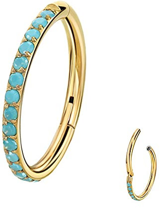 TDEBA 20G 18G 16G Clear CZ Nose Rings Hoop 316L Surgical Steel Cartilage Earrings 5-12mm Piercing Jewelry Daith Helix Rook Tragus Stainless Earring Silver Conch Jewelry,, Gold, Turquoise