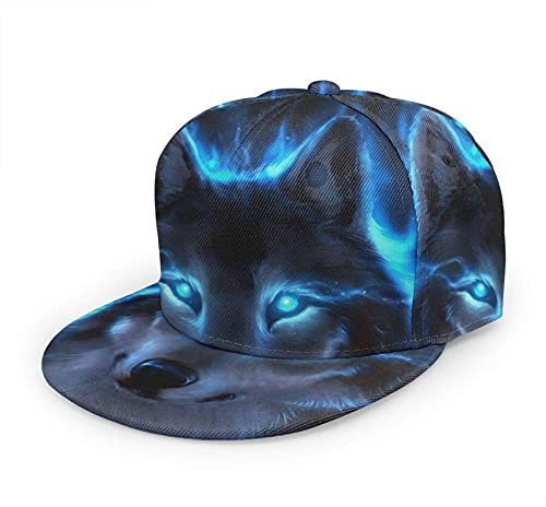 Oaieltj Unisex Baseball Cap Damen Herren Einstellbare Hip Hop Hut Mode Flache Schirmmütze Baseball Cap, Silver Blue Fire Flame Wolf Schwarz, One size