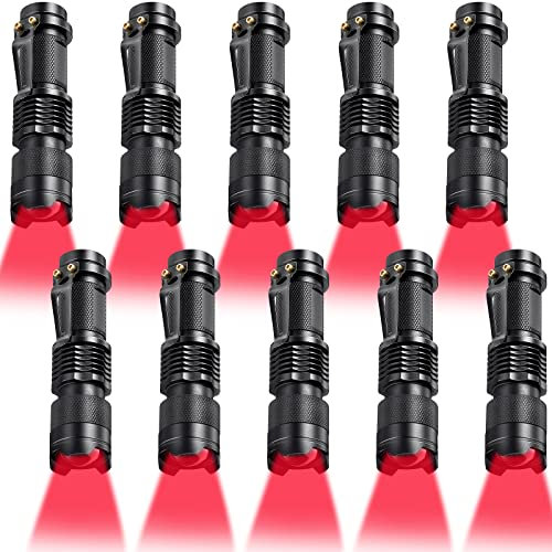 Honoson 10 Pieces Red Light Flashlight LED Single Mode Torch 1 Mode Scalable Red Lens Filter Flashlight for Night Astronomy Aviation Observation Beach Turtle Safe