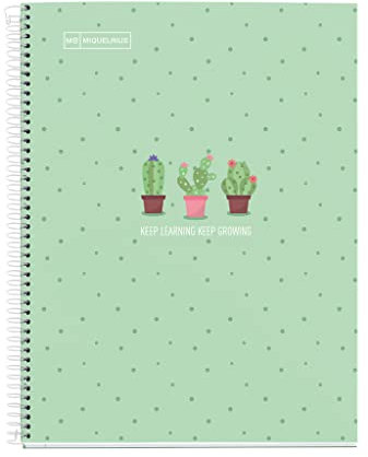 Novilla Miquelrius - A4-Notizbuch, 1 Farbstreifen, 80 karierte 5-mm-Blätter, 90-g-Papier, 4 Löcher, hartlaminierter Einband, Farbe Cactus Mint