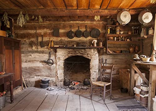 BELECO 2.1x1.5m Rustikaler Küchenhintergrundstoff, Western, altes Holzhaus, Küche, Innenhintergrund, ländlicher Bauernhauskamin, Kochutensilien, Kochhintergrund, Foto-Requisiten