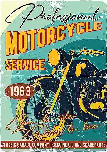 Sawfish® Motorcycle Service Metal Sign Retro Vintage Wall Tin Plaque 10x15cm 20x15cm 20x30cm 30x40cm 40x60cm Ideal for Pub Shed Bar Office Man Cave Home Bedroom Dining Room Kitchen (15x20 cm)