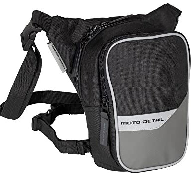 Moto-Detail Beintasche 1 Liter, Wasserabweisendes Außenmaterial, Ideal als Beintasche Motorrad, Hauptfach Abschließbar, Robuste Oberschenkeltasche, Reflektierende Details, Weitenverstellbarer Beingurt