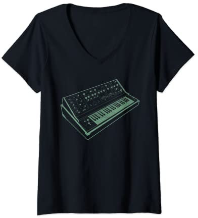 Femme Clavier synthétiseur modulaire Musique électronique T-Shirt avec Col en V