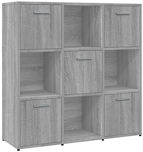 vidaXL Bücherregal, Bücherschrank mit viel Stauraum, Standregal für Schlafzimmer Wohnzimmer Büro, Büroregal Aktenregal Regal, Grau Sonoma