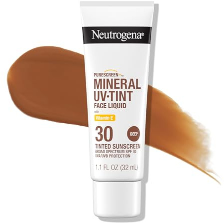 Neutrogena Purescreen+ Tinted Sunscreen for Face with SPF 30, Broad Spectrum Mineral Sunscreen with Zinc Oxide and Vitamin E, Water Resistant, Fragrance Free, Deep, 50 ml