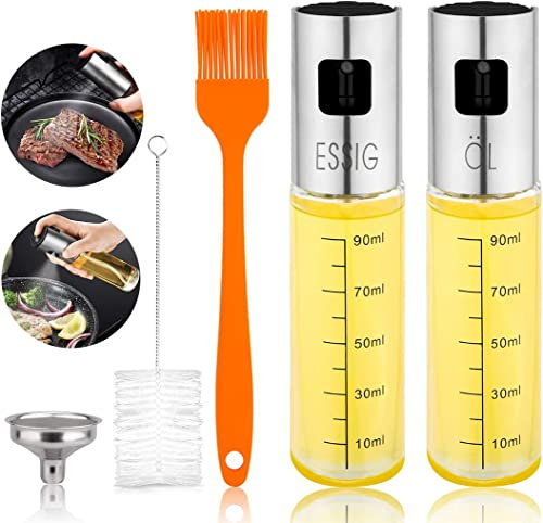 Pulverizador de Aceite, 2 Piezas Set de Rociador de Vidrio Dispensador de Oliva Aceite para Aceite y Vinagre para Barbacoa, Cocina, Ensaladas, Hornear, Picnic, asar a la Parrilla