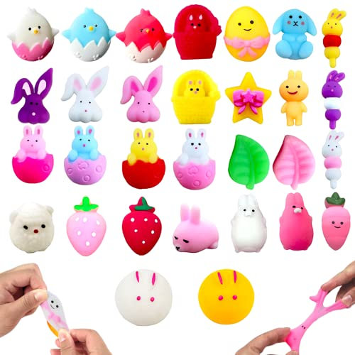 POPOYU Mini Mochi Ostern Squishy 30 Stück Squishy Kawaii,Squishy Mochi,Squishy Fidget Toy Mochi für Kinder,Anti Stress Squishies Spielzeug für Osterspielzeug Weihnachten Geburtstag Gastgeschenk