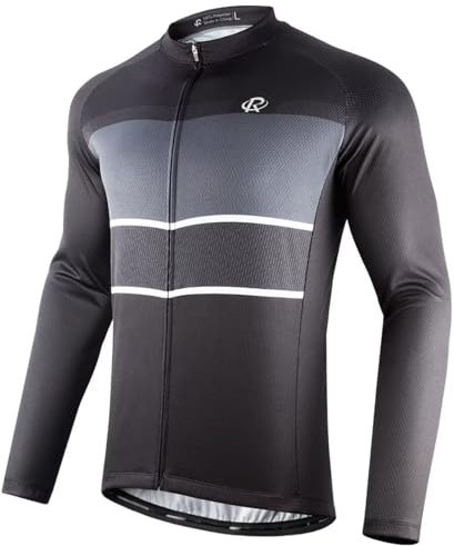 ROTTO Mens Cycling Jersey Long Sleeve Cycling Top Bike Shirt with Rear Pockets Stripe Series