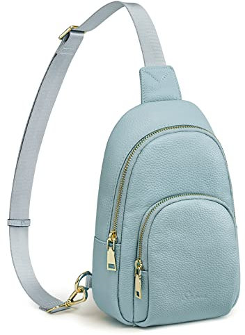 S-ZONE Kleine Umhängetasche für Damen, Leder, RFID-blockierend, Brusttasche, Crossbody-Packungen, Rucksack, blau, S, Sportlich