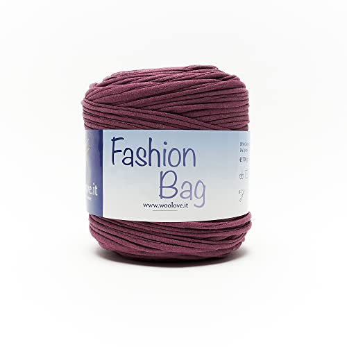 Woolove - Fashion Bag - Fettuccia in cotone elastica resistente ricavata da tagli di tessuto peso 700 gr per Ferri/uncinetto: 6.00/7.00 Vinaccia Chiaro 121