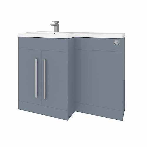 Aquariss 1100mm L Shape Left Hand Combination Vanity Unit Furniture Storage Gloss Grey Painting Sink Unit & BTW Toilet Unit - Flat Packed