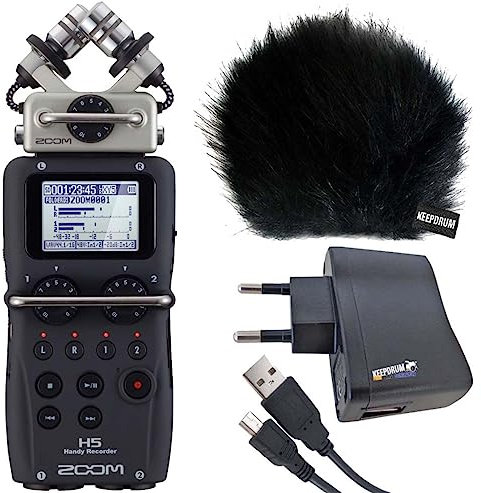 Zoom H5 Enregistreur audio + coupe-vent Keepdrum WSBK + bloc d'alimentation BS510 + câble mini USB/USB