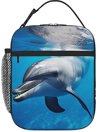 DOFFO Brotdose mit Delfin-Motiv, für Damen und Herren, wiederverwendbar, tragbar, isoliert, auslaufsicher, Kühltasche, Lunchboxen
