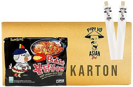 40er Pack (40x140g) Samyang Buldak Ramen Hot Chicken Geschmack + 2 Papa Vo Essstäbchen